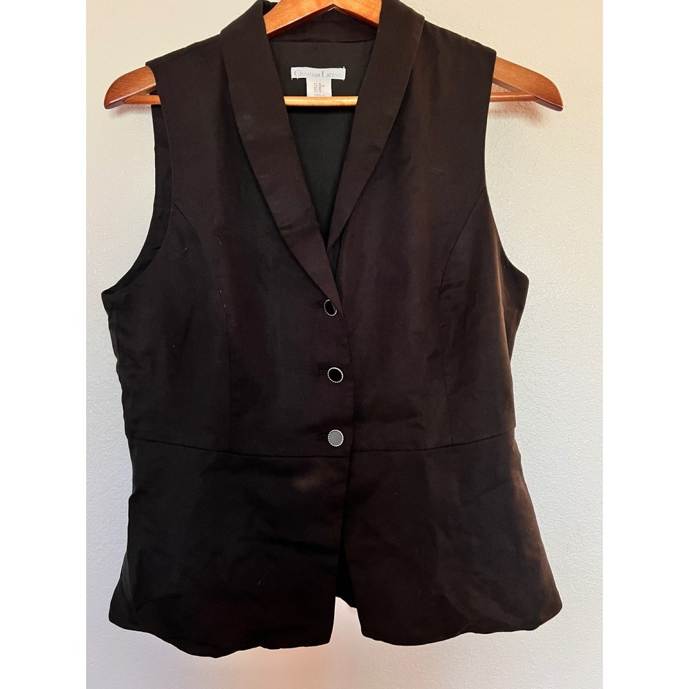 Christian Lacroix Black Tailored Button Vest Women's Medium Minimalist Workwear